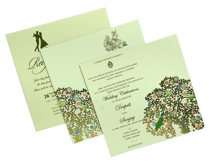 Beige Floral Padded Invitation Card-King of Cards