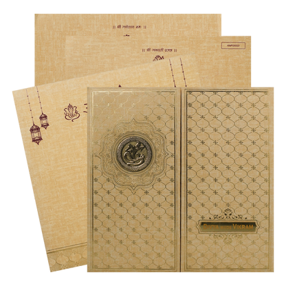 Check out Gold Gatefold Lattice Wedding Card at best price,✅WhatsApp Support and ✅Express Delivery|King of Cards.
