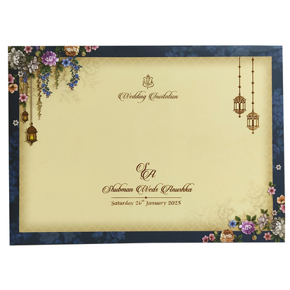 Aegean Blue Cream Floral Door Padded Invitation Card-King of Cards