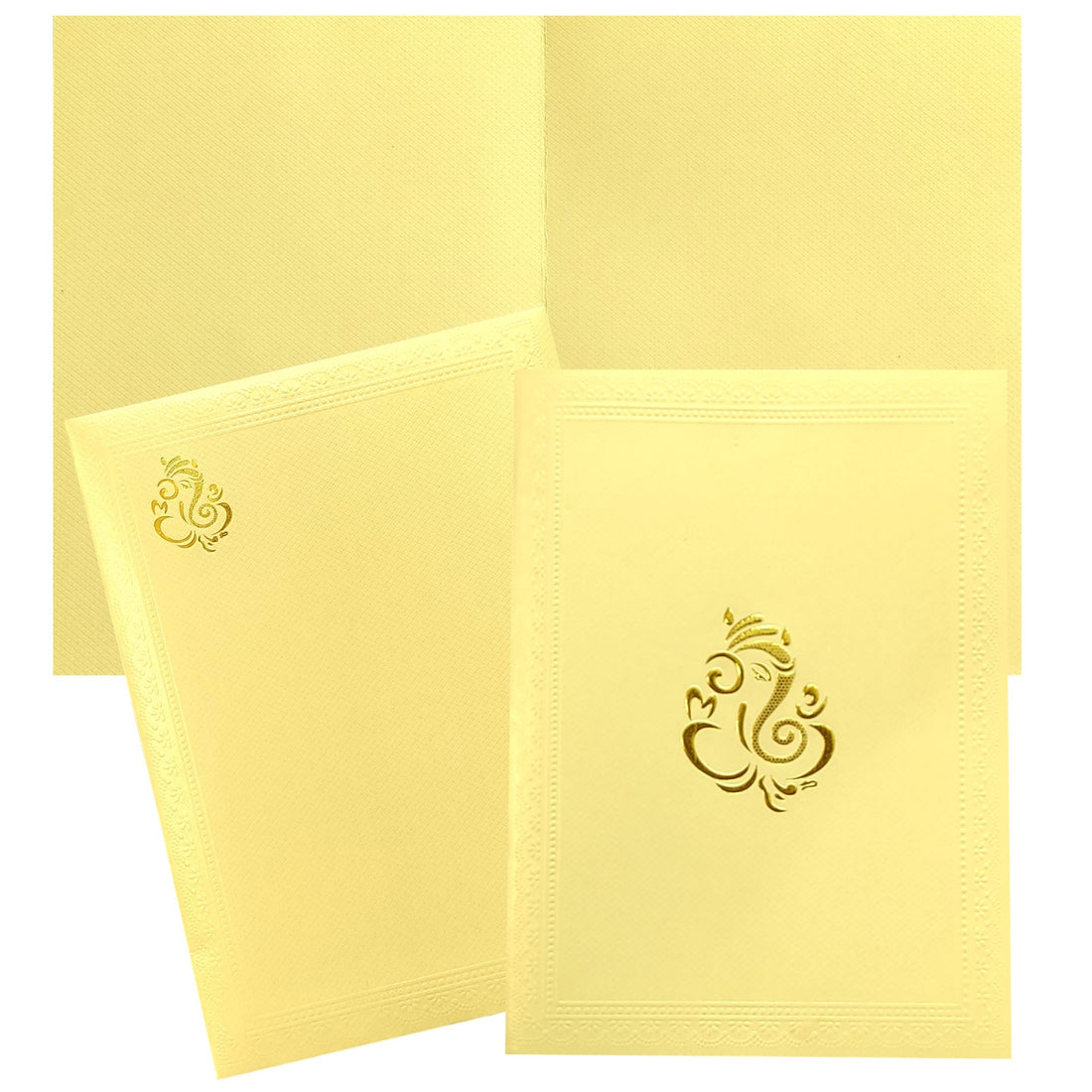 Cream Shading With Gold Ganesha Wedding Card- KNK1672