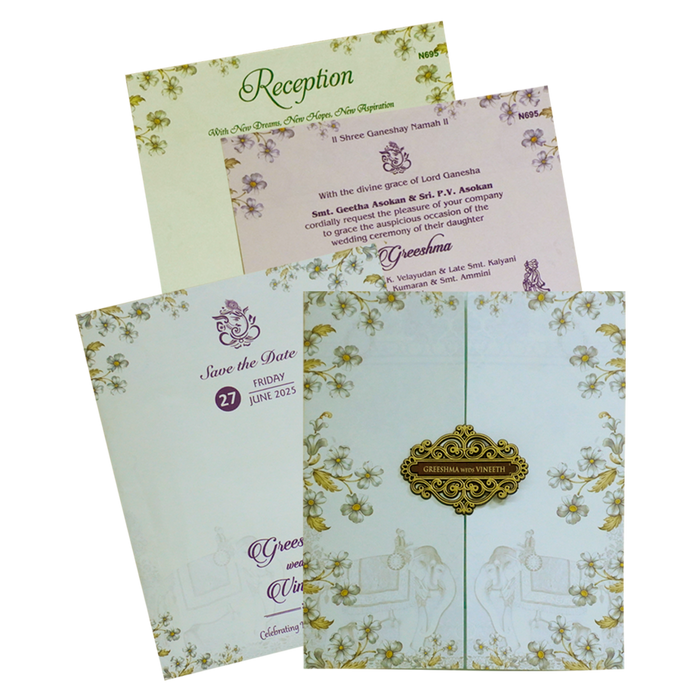 Light Blue Floral Wedding Card-King of Cards