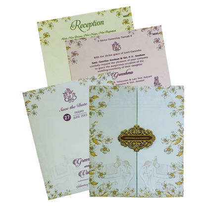 Light Blue Floral Wedding Card-KVN06950