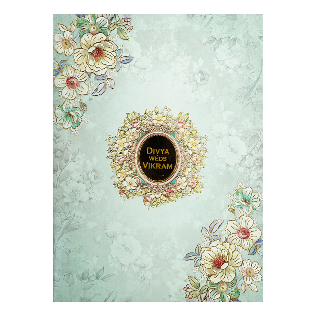 Blue Pastel Floral Oval Wedding Card-KNTY6809