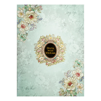 Blue Pastel Floral Oval Wedding Card-KNTY6809
