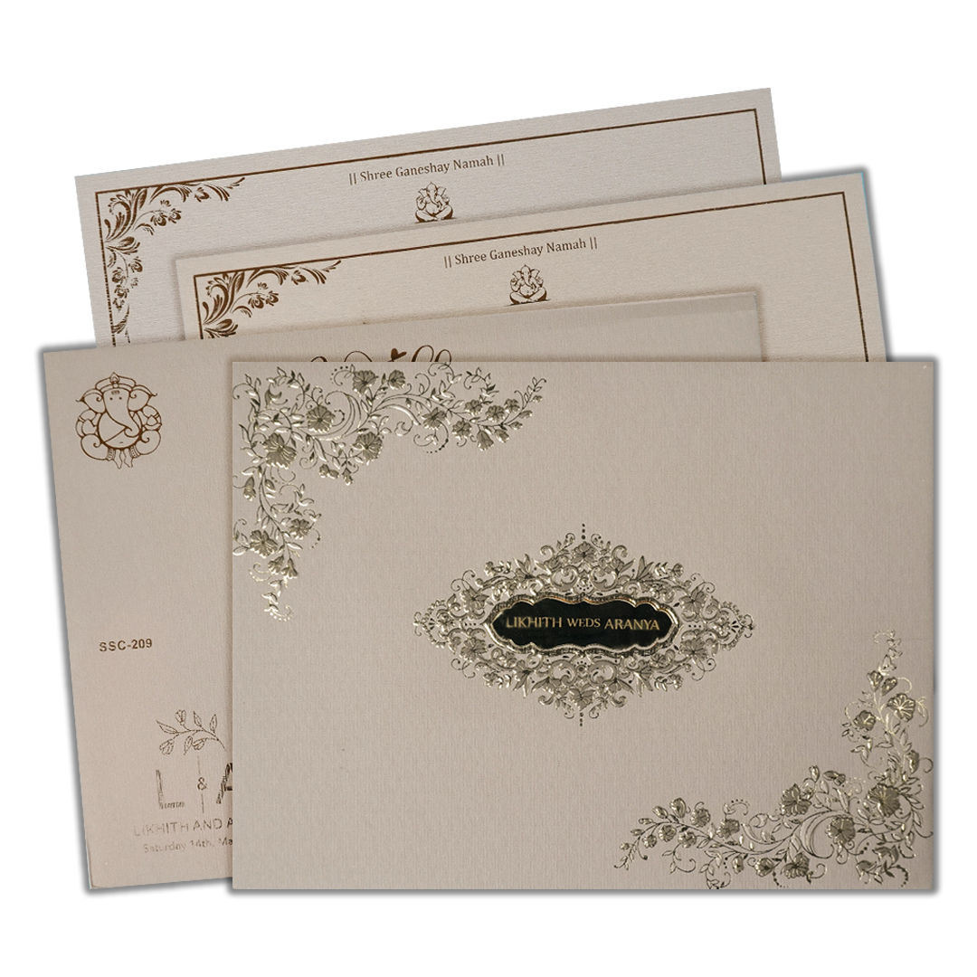 Check out Grey Floral Padded Wedding Card at best price.✅WhatsApp Support ✅Express Delivery.|King of cards.