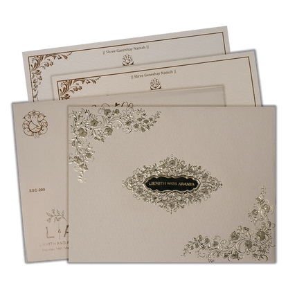 Check out Grey Floral Padded Wedding Card at best price.✅WhatsApp Support ✅Express Delivery.|King of cards.