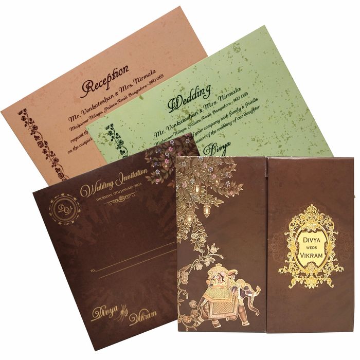 Brown Padded Floral Gold Foiling Print With Open Door Type-KNPO5518N-King of Cards