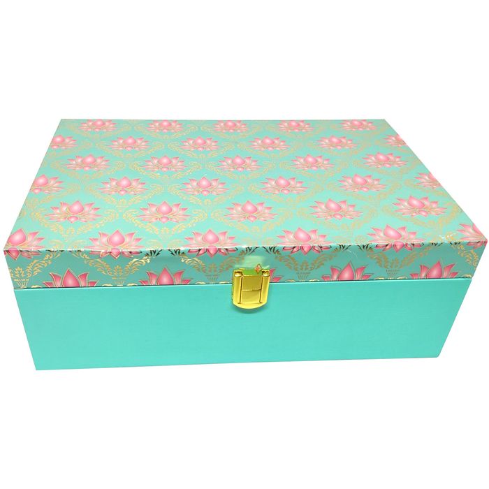 Green With Pink Floral Modern Box Invitation-KBX0306-King of Cards