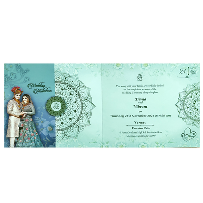 Green Floral Bride Groom Wedding Card-KNTH9603G