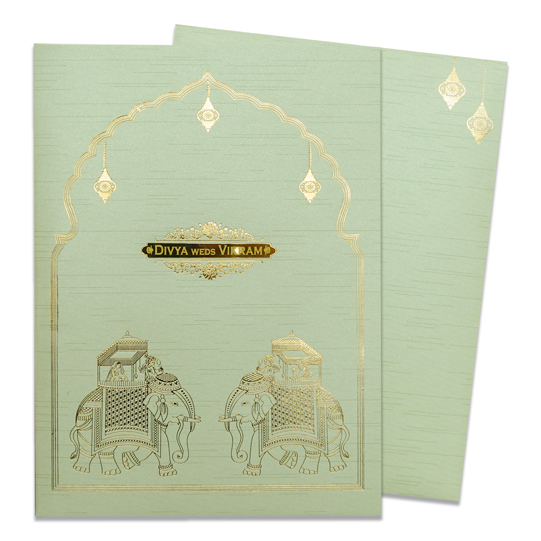 Green Royal Elephant Wedding Card-KNRM7083N