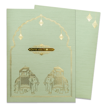 Green Royal Elephant Wedding Card-KNRM7083N