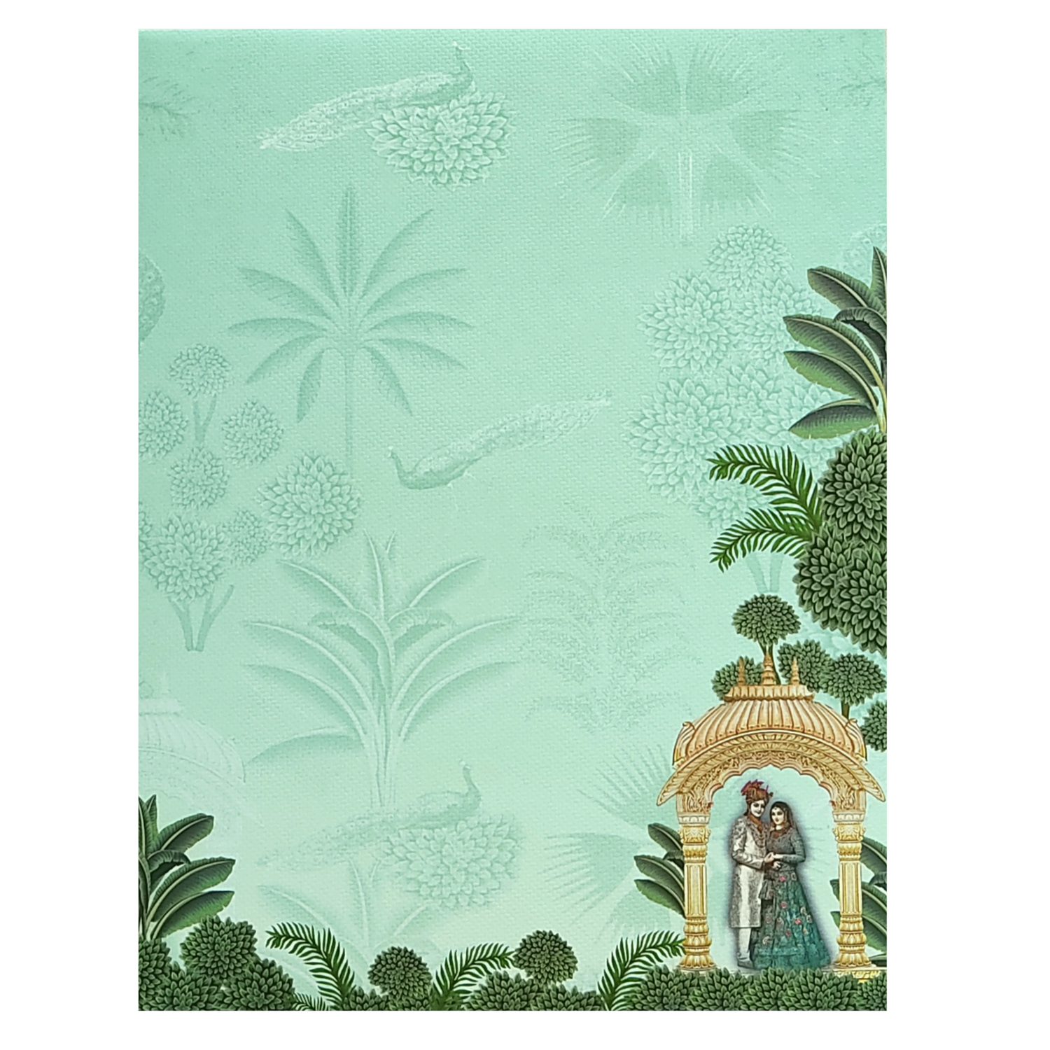 Green Arch Bride Groom Nameplate Marriage Card-KNKM8203