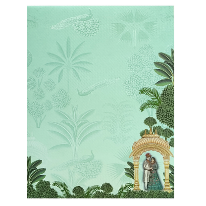 Green Arch Bride Groom Nameplate Marriage Card-KNKM8203