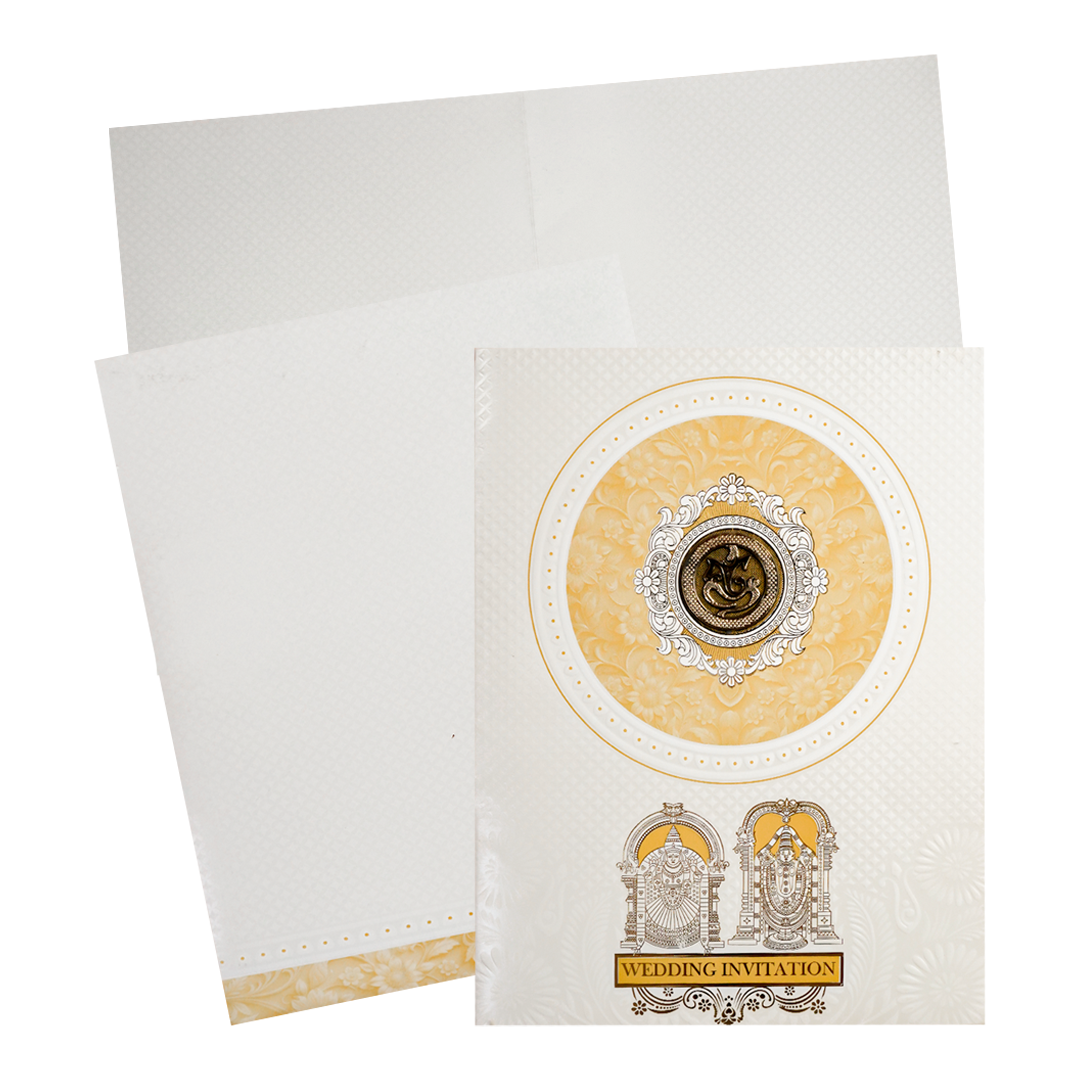 White Ganesha Balaji Wedding Card-KNJS2085Y