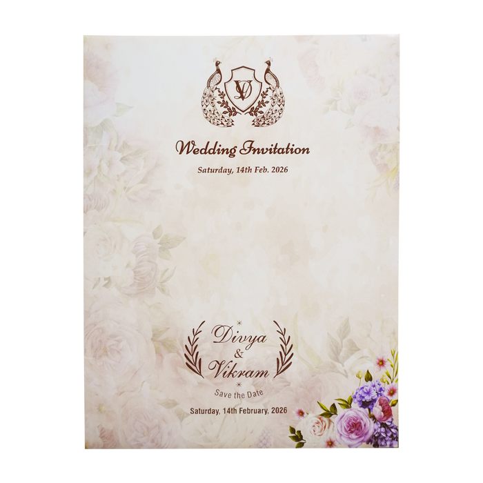 Peach Floral Wedding Invitation Card-King of Cards