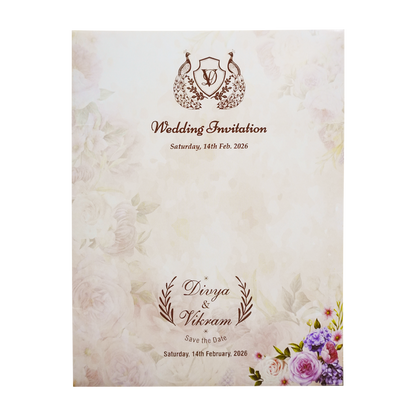 Peach Floral Wedding Invitation Card-King of Cards