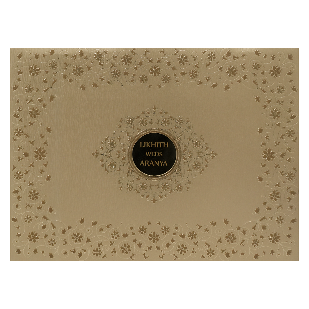 Gold Floral Round Padded Wedding Card-KSSC20700