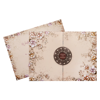 Cream Floral Padded Wedding Card-KSH72940