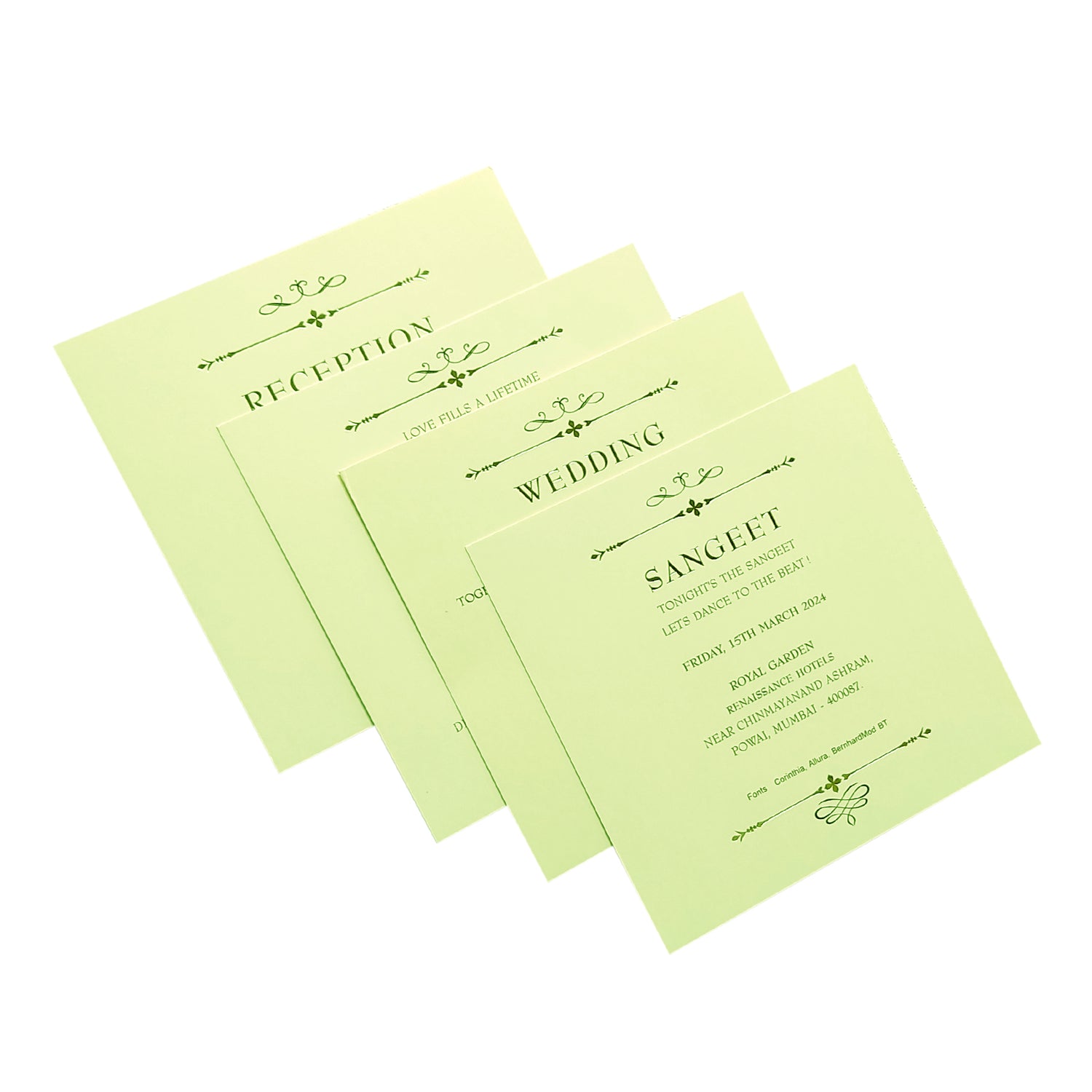 Pastel Green Embossed Design Invitation Card-KRC29512