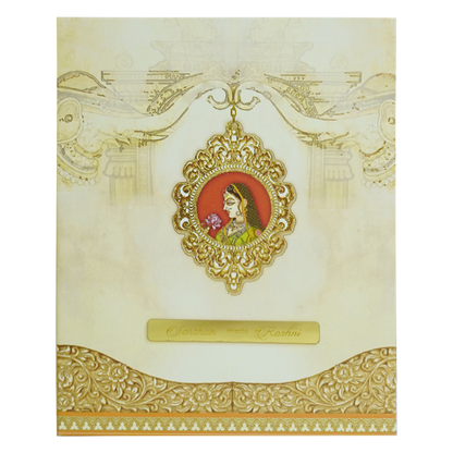 Beige Premium Padded Wedding Card-KBM04810