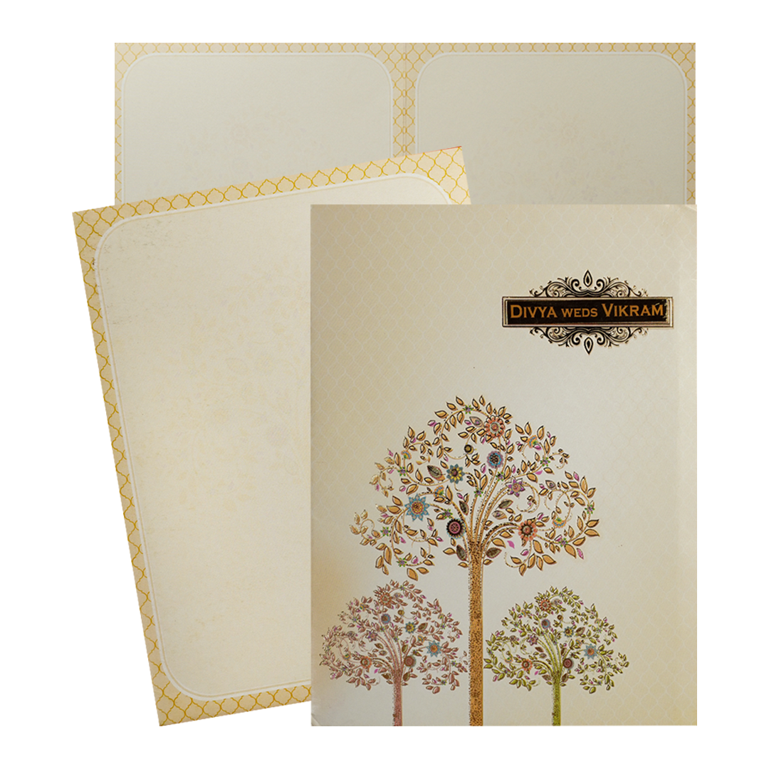 Cream Floral Tree Wedding Card-KNKC4085
