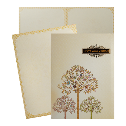 Cream Floral Tree Wedding Card-KNKC4085