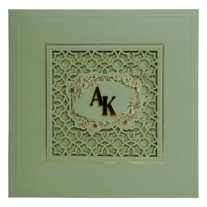Green Laser Cut Padded Wedding Card Design-King of Cards