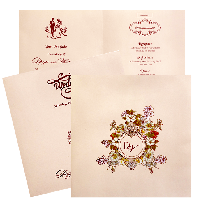 Pink Offset Simple Floral Invitation Card-KNBY5403-King of Cards