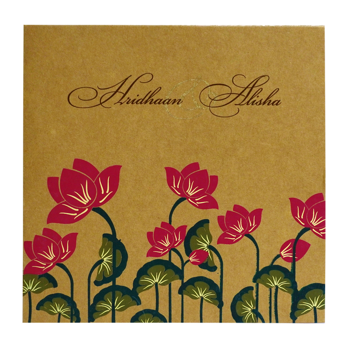 Khaki Brown Lotus Box Wedding Card-King of Cards
