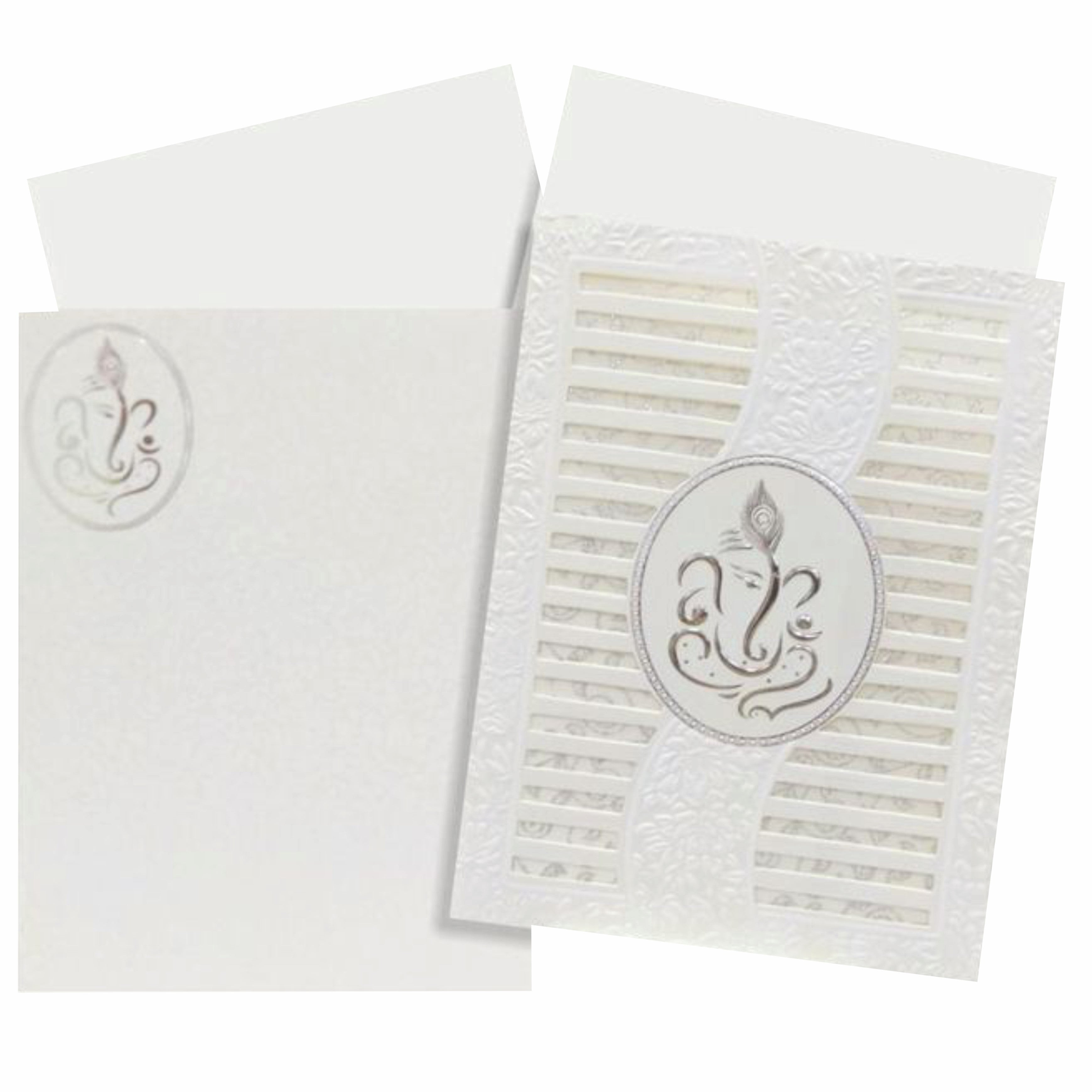 Dazzling White Colour With Ganesha Wedding Card- KNK30730