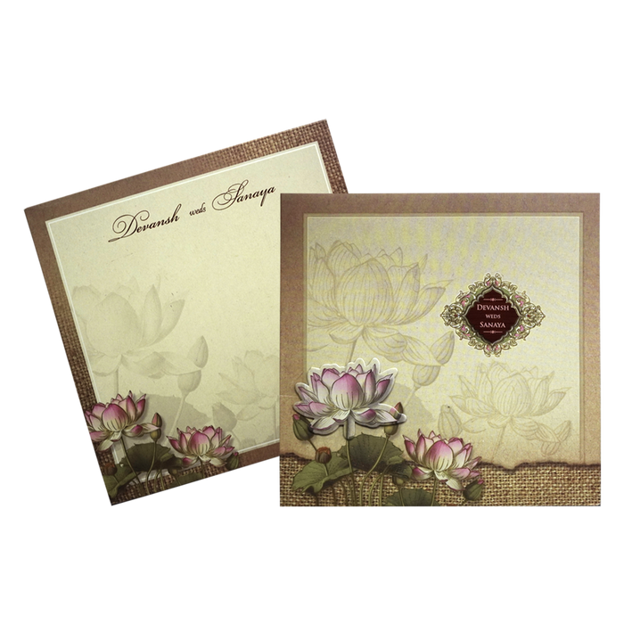 Light Brown Lotus Padded Wedding Card-King of Cards