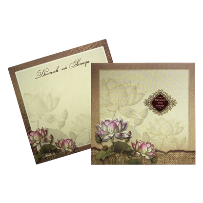 Light Brown Lotus Padded Wedding Card-King of Cards
