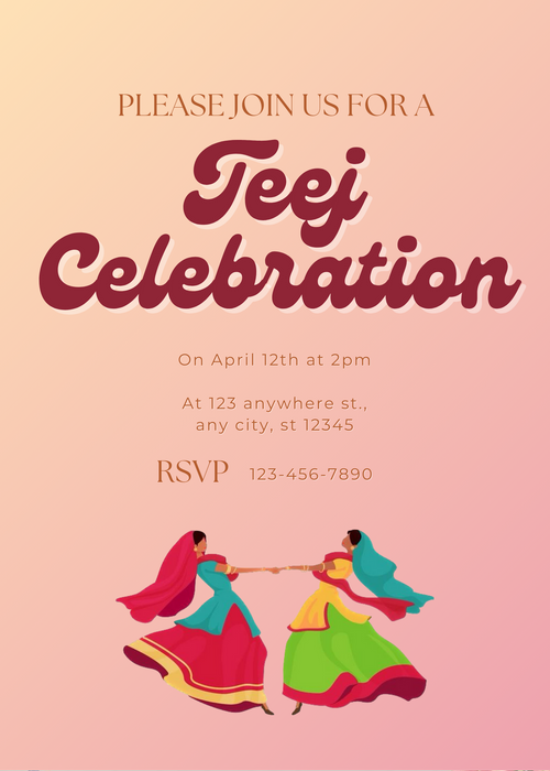 Peach Shaded Fun Teej Invitation-AATEE003