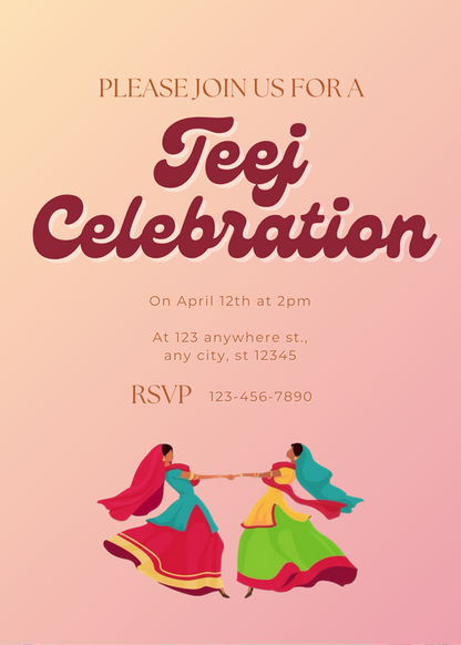 Peach Shaded Fun Teej Invitation-AATEE003