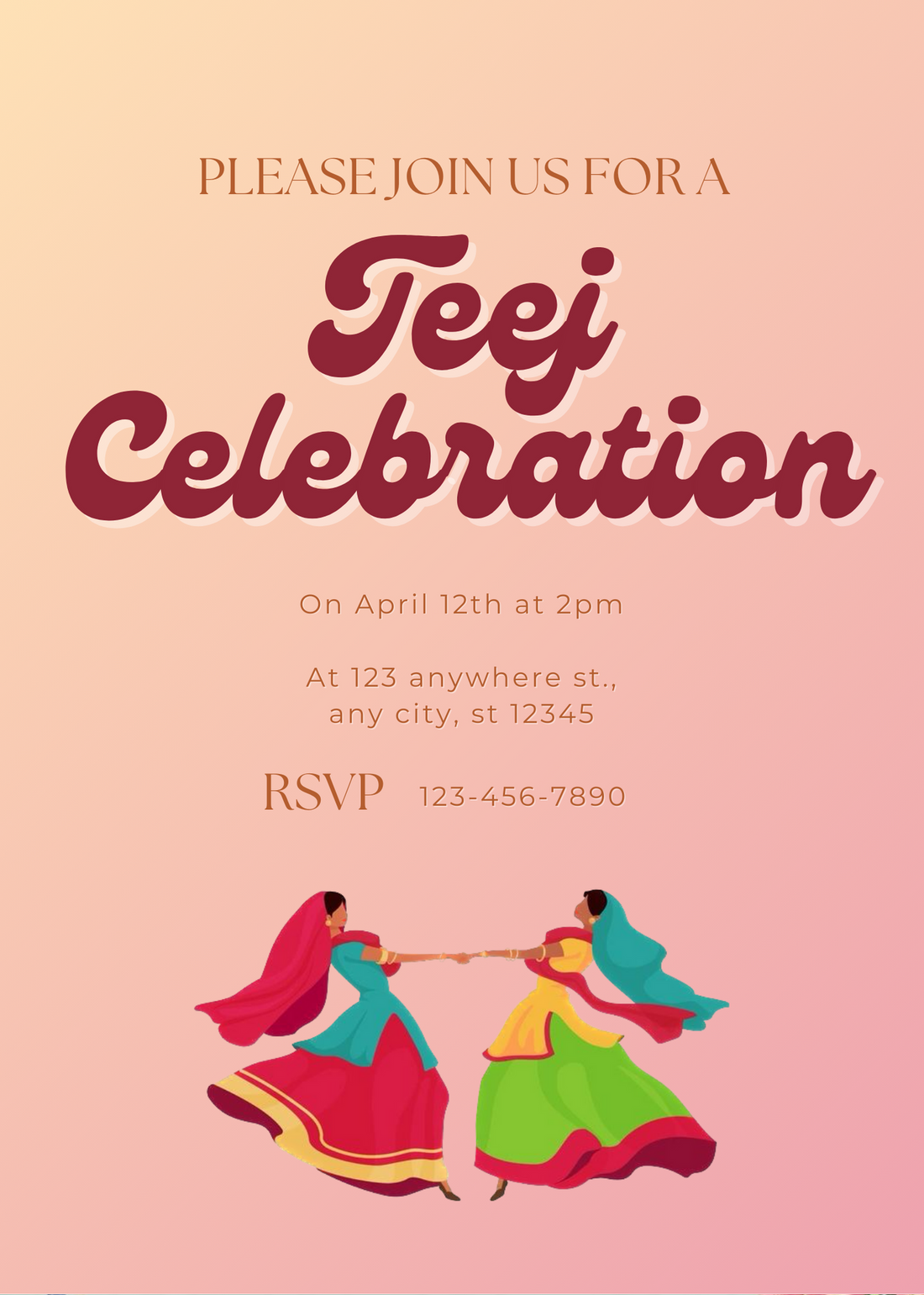 Peach Shaded Fun Teej Invitation-AATEE003