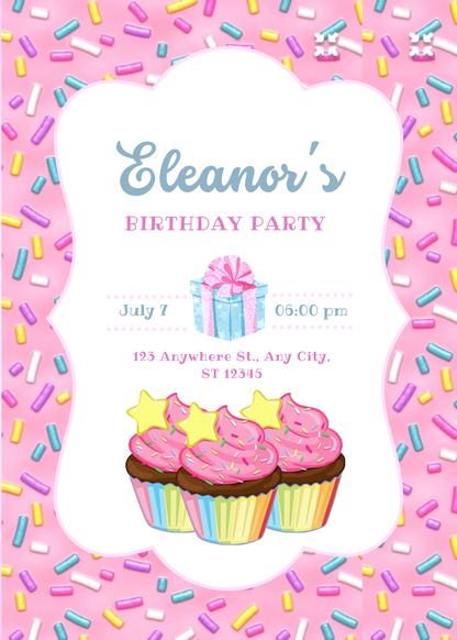 Pink Cupcake Sprinkle Invitation-AASPR001