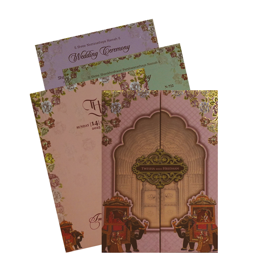 Make your event special with our exclusive Peachy Pink Padded Wedding Card Order now! ?WhatsApp Support ?Express Delivery.