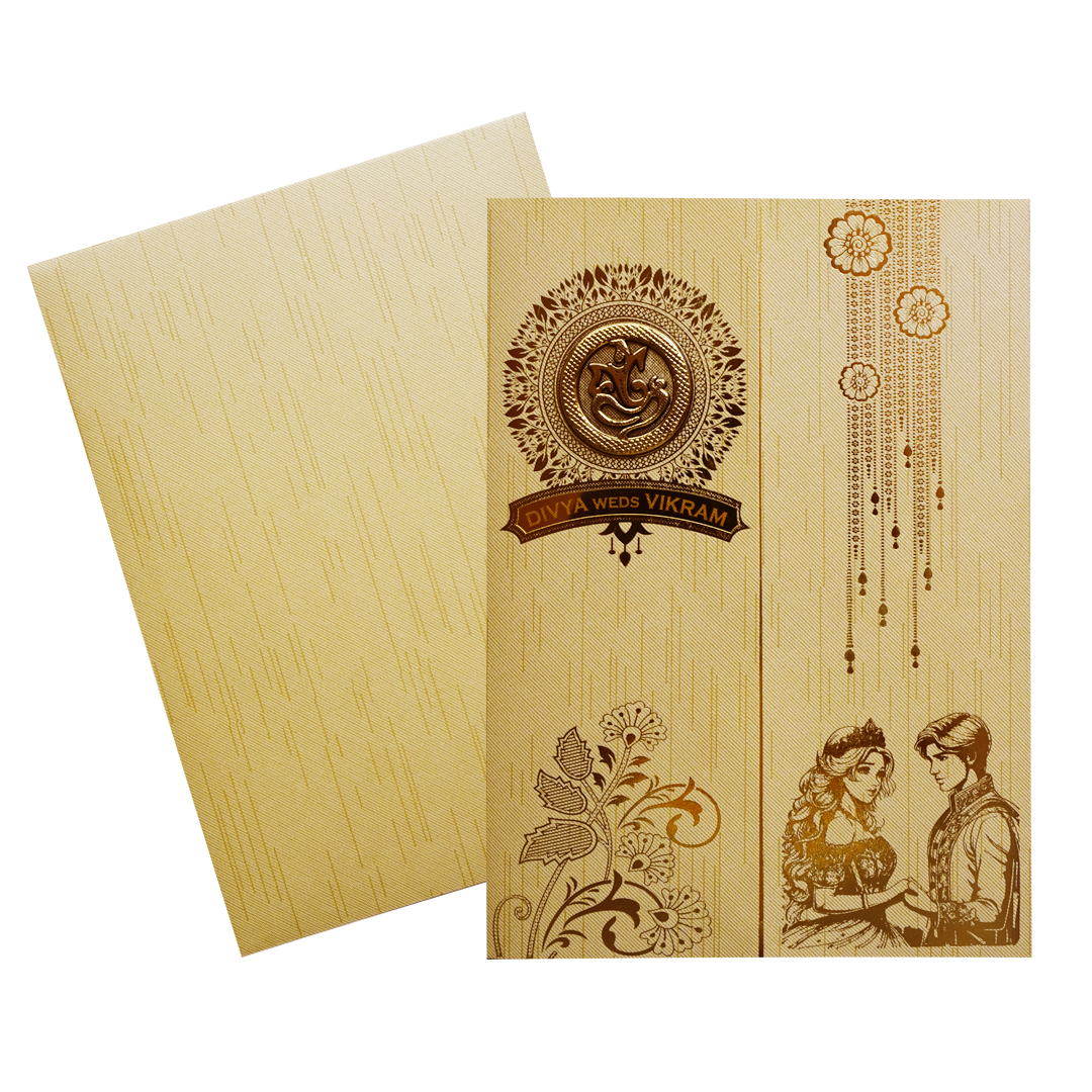 Cream Textured Door-Style Invitation Card-KNKR041C