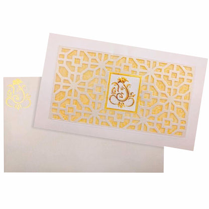 Gorgeous Gold Wolly Ganesha Laser Cut Wedding Card - KNK30610
