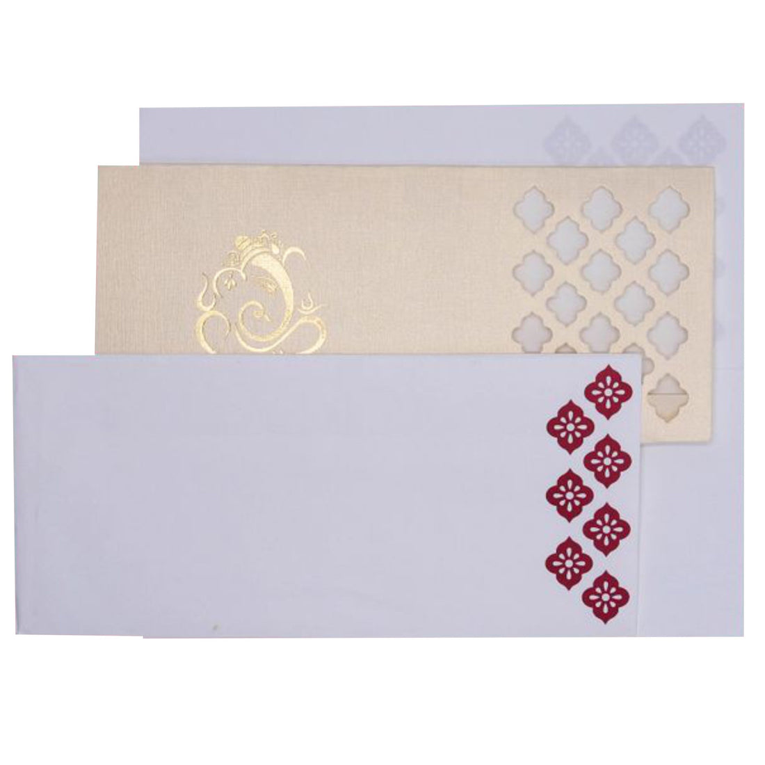 Cream personal invitation invite with floral print at the borders in gold foiling.
