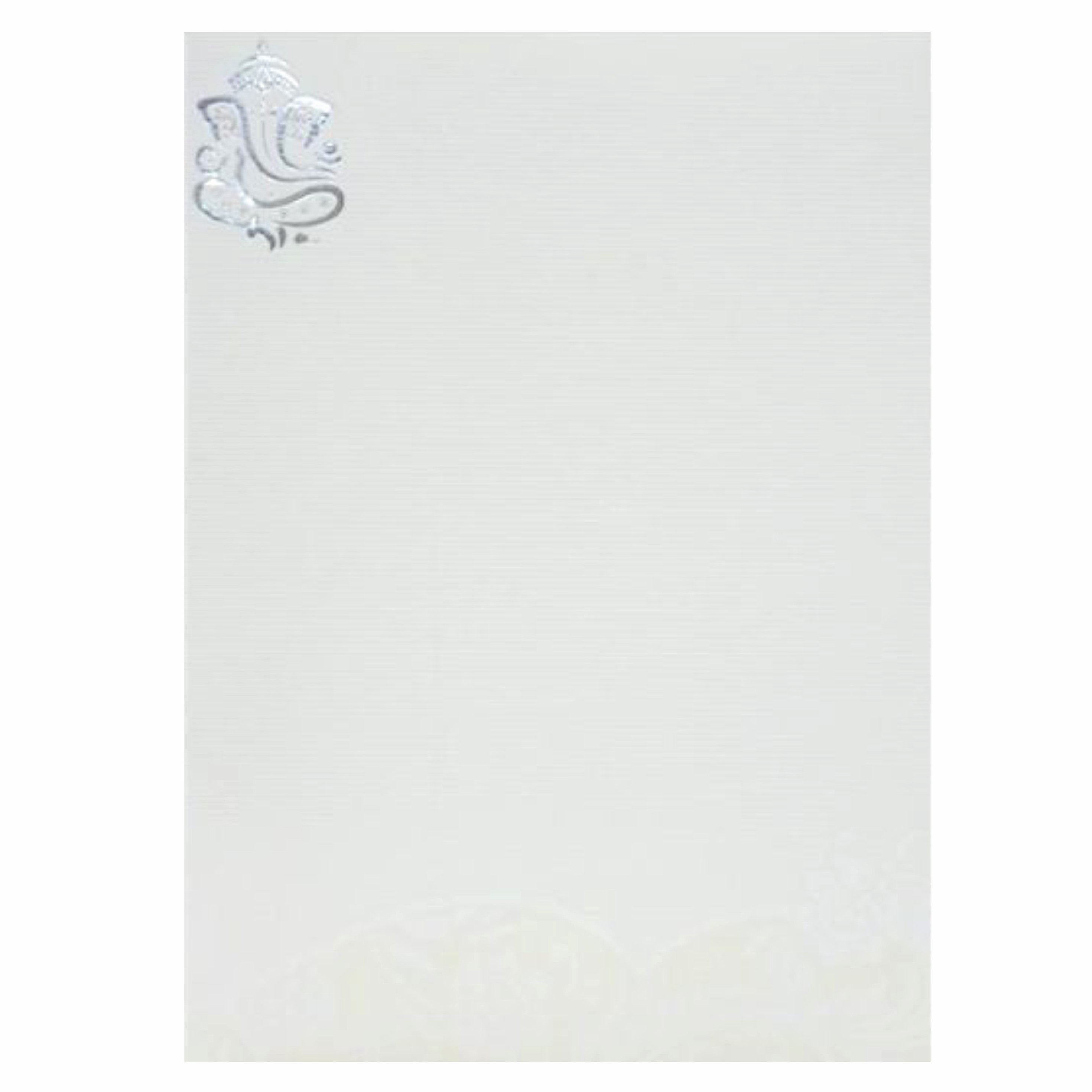 Lovely Silver Foiling Ganesha With White Wolly Material Wedding Card  - KNK30740