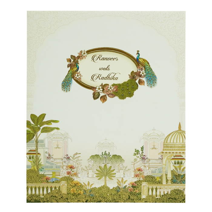 Lime Yellow Peacock Padded Wedding Card-King of Cards