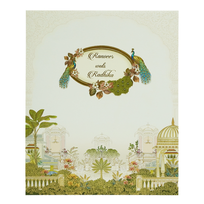 Lime Yellow Peacock Padded Wedding Card-King of Cards