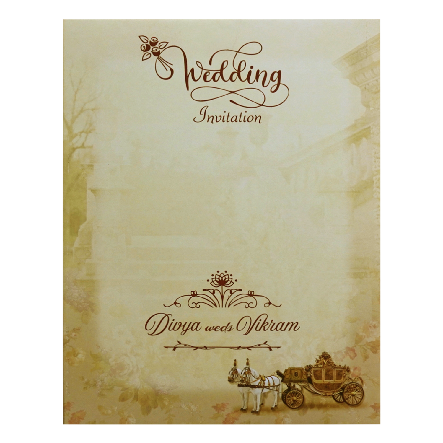 Cream Horse Chariot Padded Wedding Card-KNMO9301