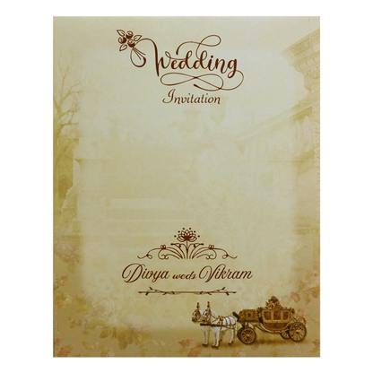 Cream Horse Chariot Padded Wedding Card-KNMO9301