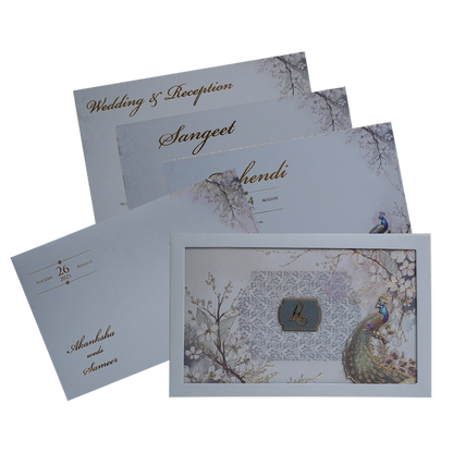 Grey Padded Marriage Invitation Card-King of Cards