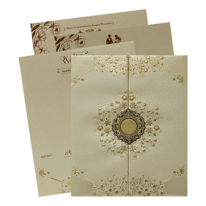 Check out Gold Floral Padded Wedding Card Card at best price. ✅WhatsApp Support ✅Express Delivery.|King of cards.