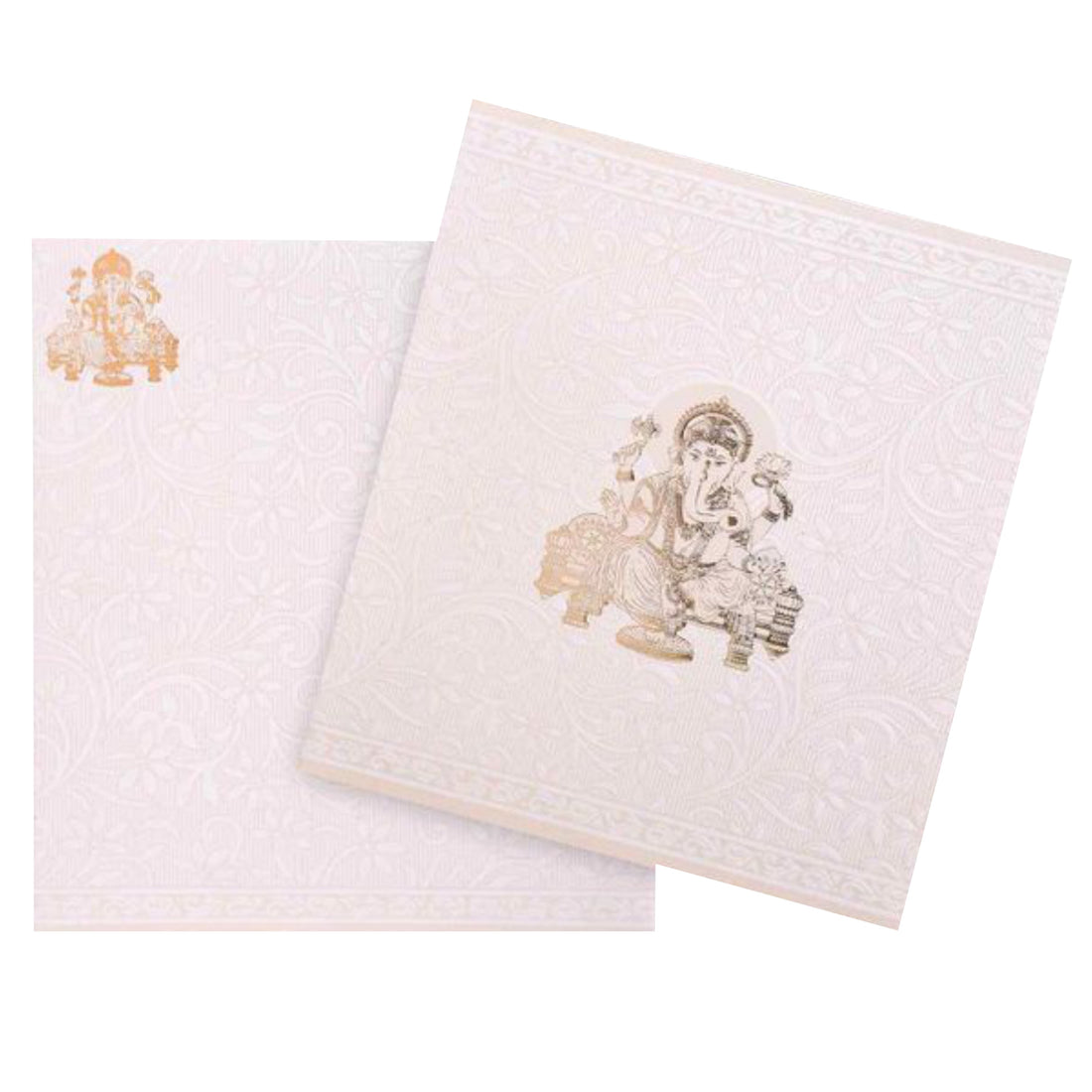 Invitation Card - Classy Gold Ganesha White Flower Wedding Card - KNJG1890