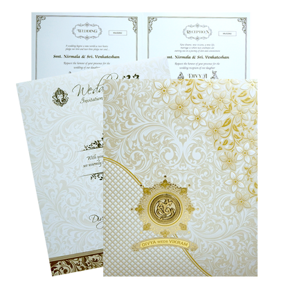 Our jumbo size gold foil floral design. And  cover gold border design in bottom with two fold plain insert.