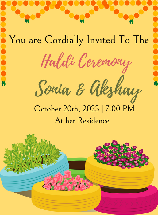Yellow Floral Haldi Ceremony Invitation-AAHCI005
